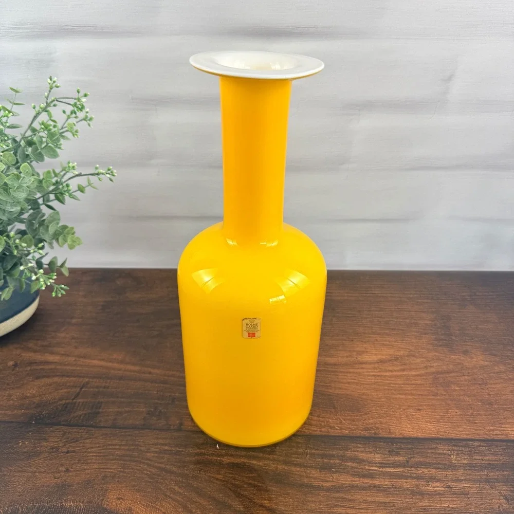 Holmegaard Otto Brauer Gulvvase Yellow Cased Glass Vase Denmark MCM 12 Inch